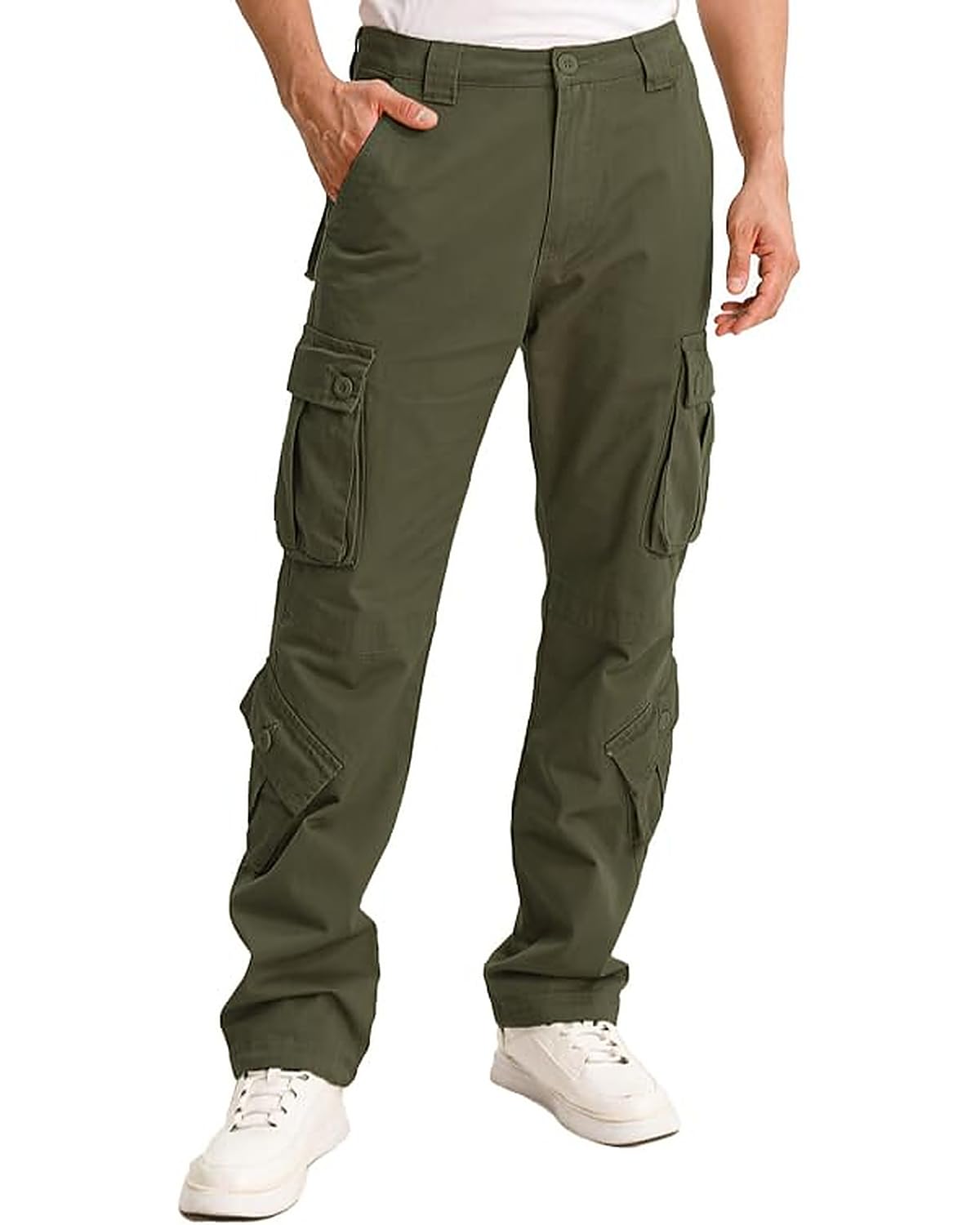 Matchstick Men's Cargo Pants, 8-Pocket 100% Cotton Work Pants, Regular Fit