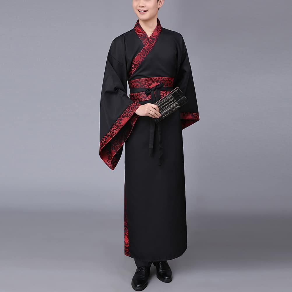Men's Hanfu Chinese Ancient Scholar Wide Sleeve Straight Hem Robe Han Dynasty Traditional Clothing