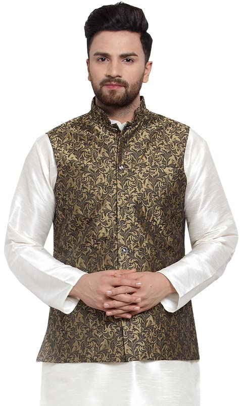 Maple Clothing Men's Nehru Jacket Brocade Indian Traditional Waistcoat Wedding Guest Outfit Vest