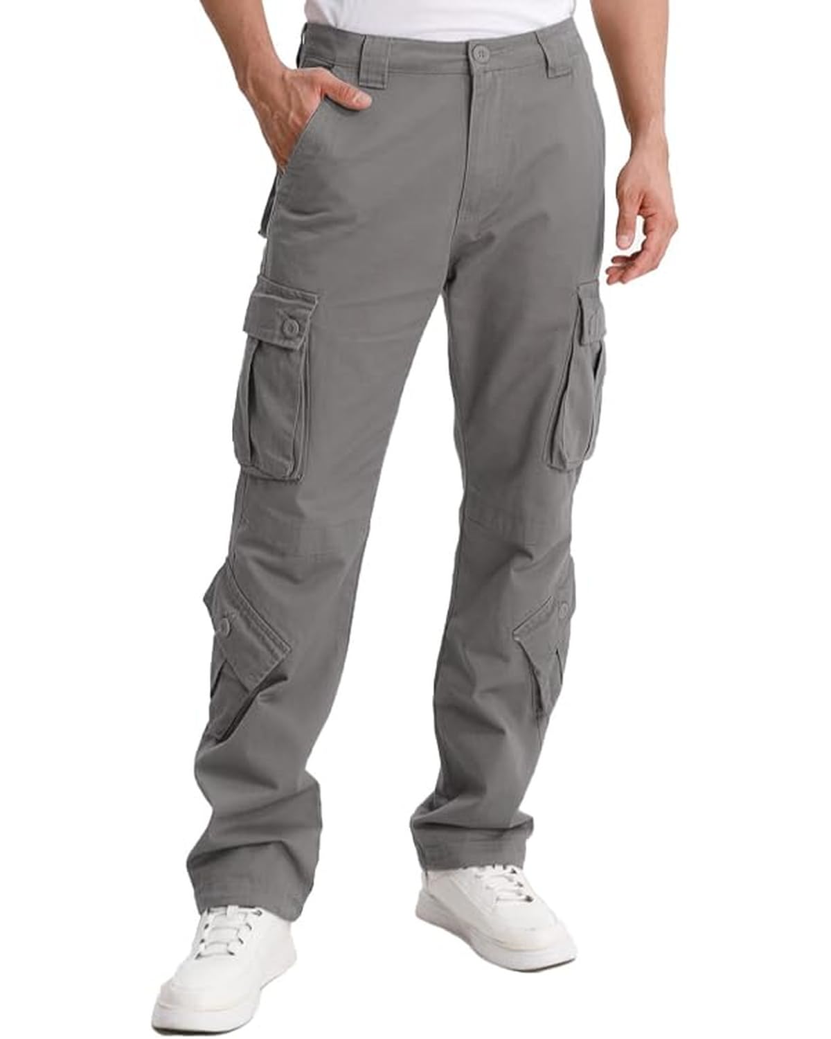 Matchstick Men's Cargo Pants, 8-Pocket 100% Cotton Work Pants, Regular Fit