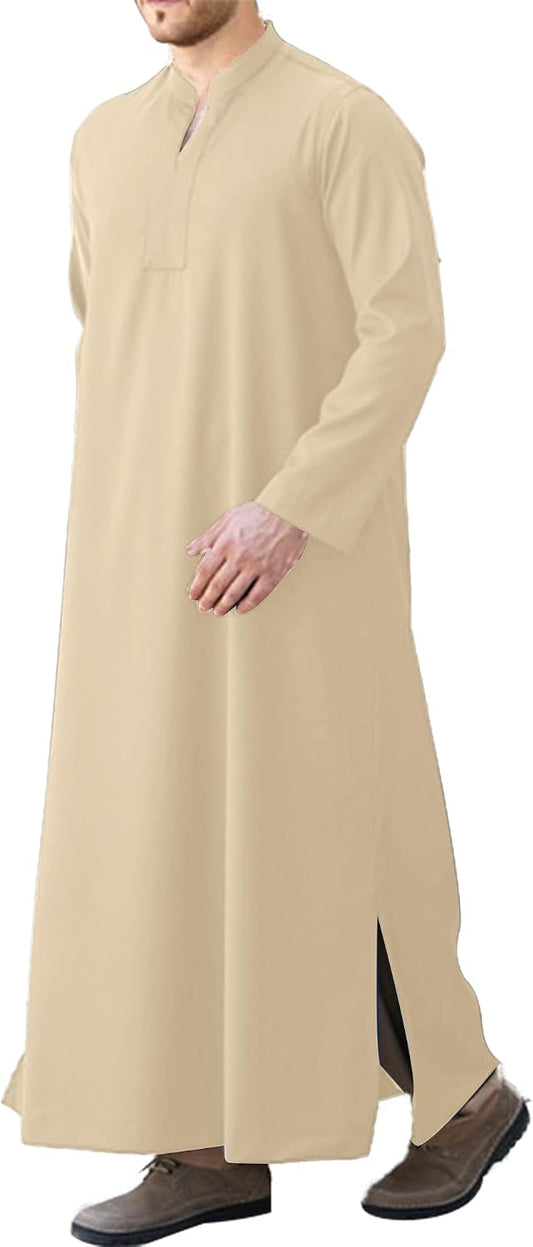 LVCBL Kaftan Thobe for Men Big And Tall Muslim Robe Mens Long Sleeve Caftan