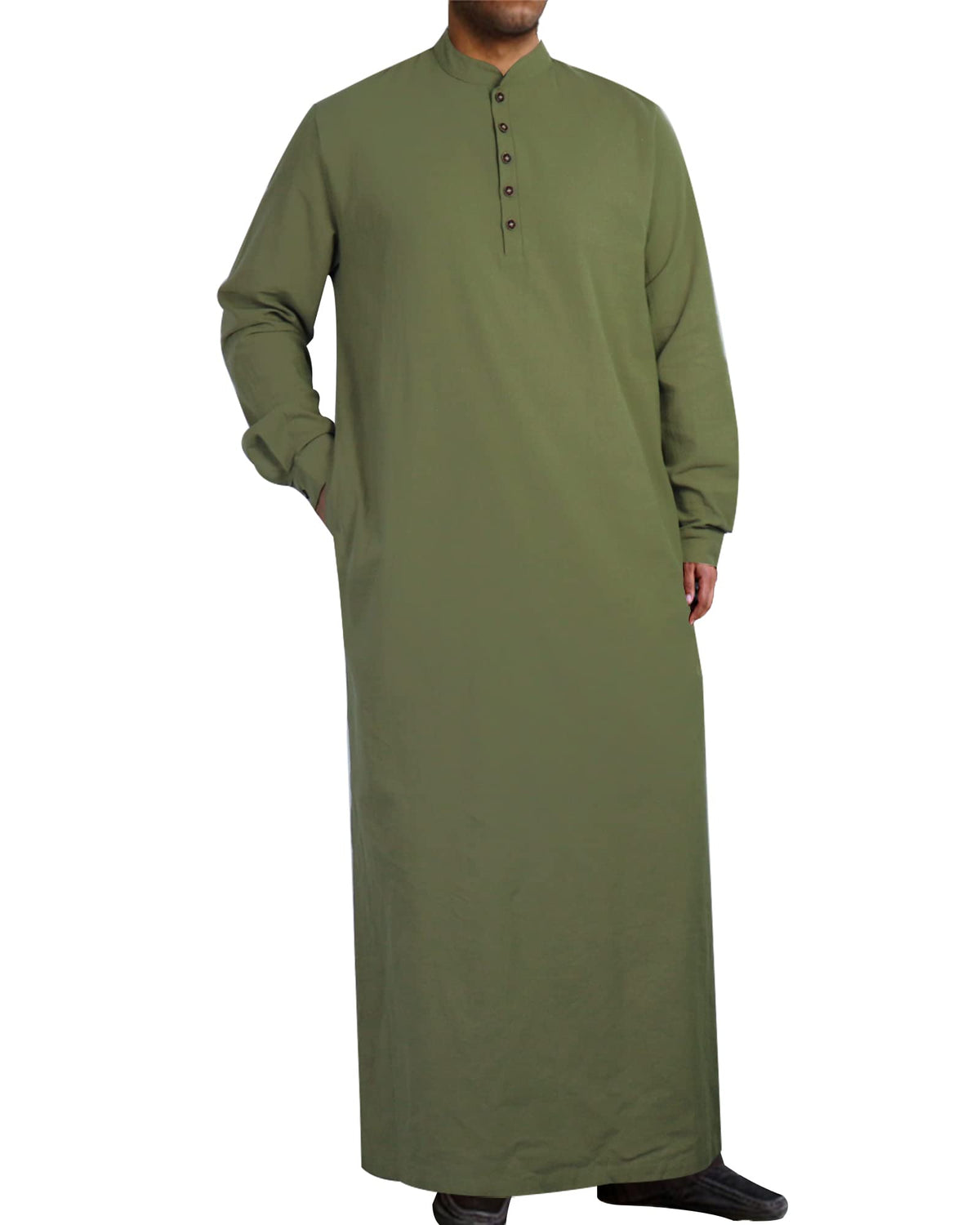 YAOHUOLE Muslim Thobe for Men Button down Mens Caftans Big and Tall Mens Arab Thobe with Pocket