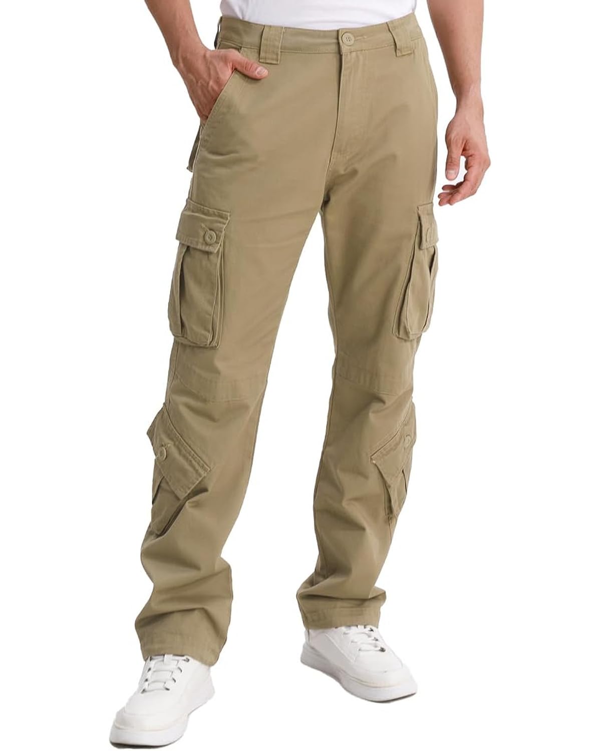 Matchstick Men's Cargo Pants, 8-Pocket 100% Cotton Work Pants, Regular Fit