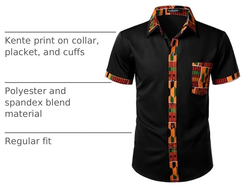 LucMatton Men's African Short Sleeve Button Down Dress Shirt