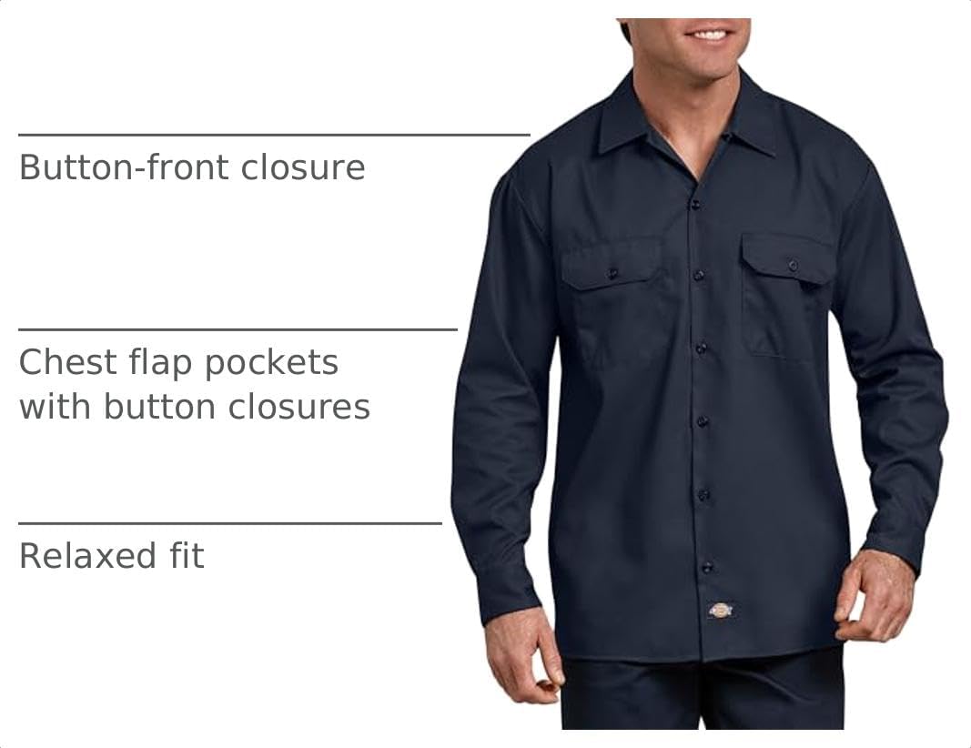 Dickies Mens Flex Relaxed Fit Long Sleeve Work Shirt