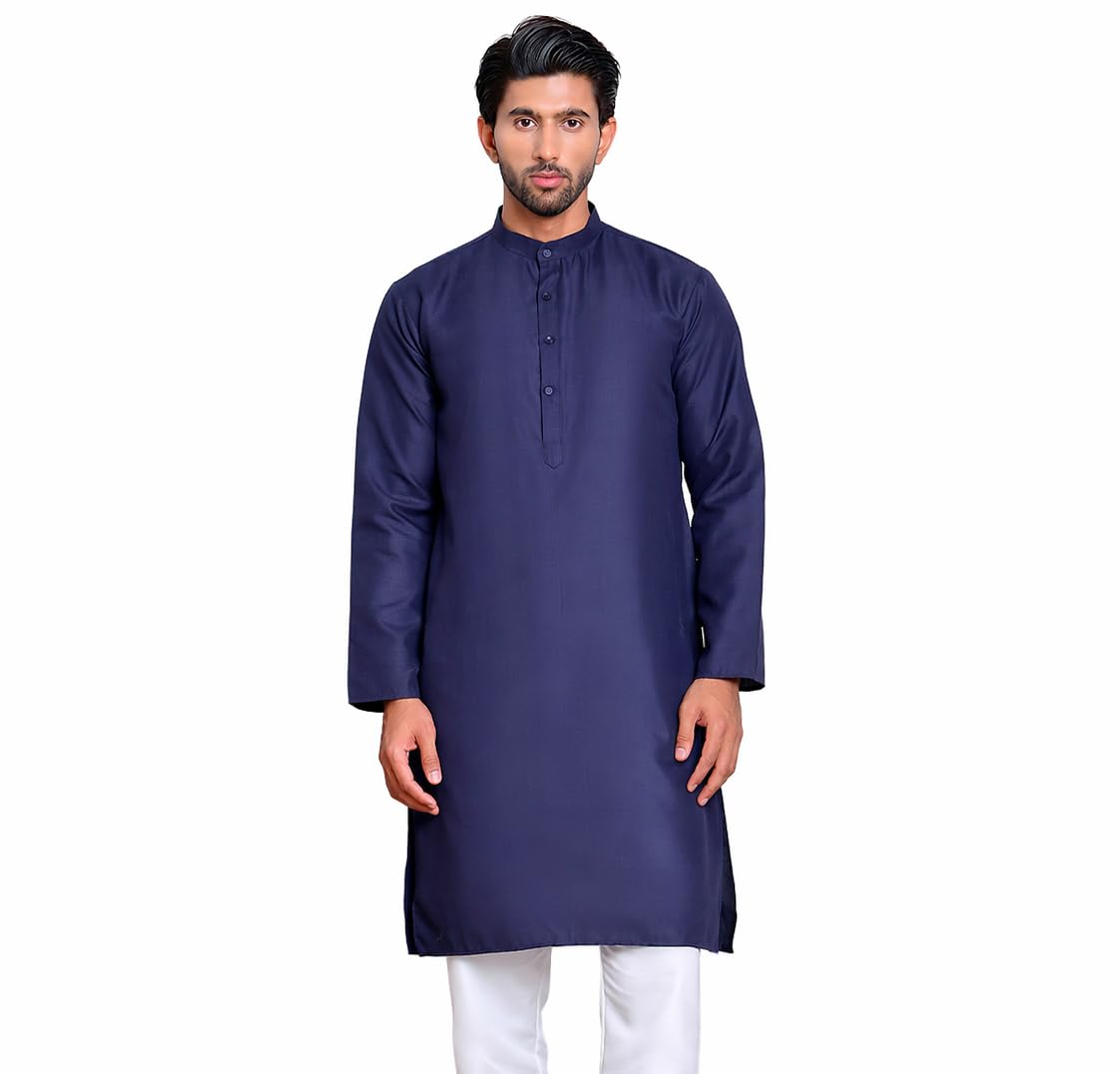 Maple Clothing Solid Cotton Men's Kurta Pajama Set Mandarin Collar Indian Ethnic Wear