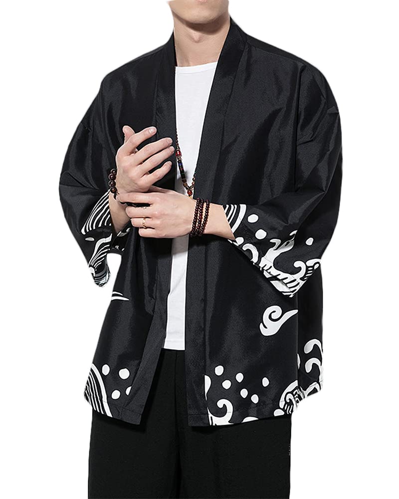 Men's Kimono Cardigan Jacket Japanese Kimono Shirt 3/4 Sleeve Printed Haori