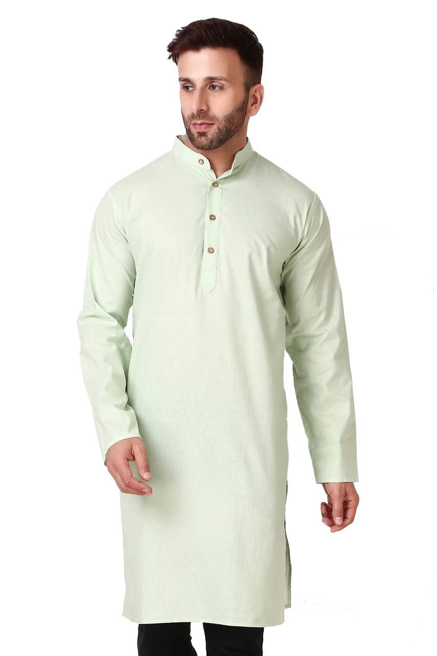 In-Sattva Men's Indian Classic Banded Collar Pure Cotton Long Kurta Tunic