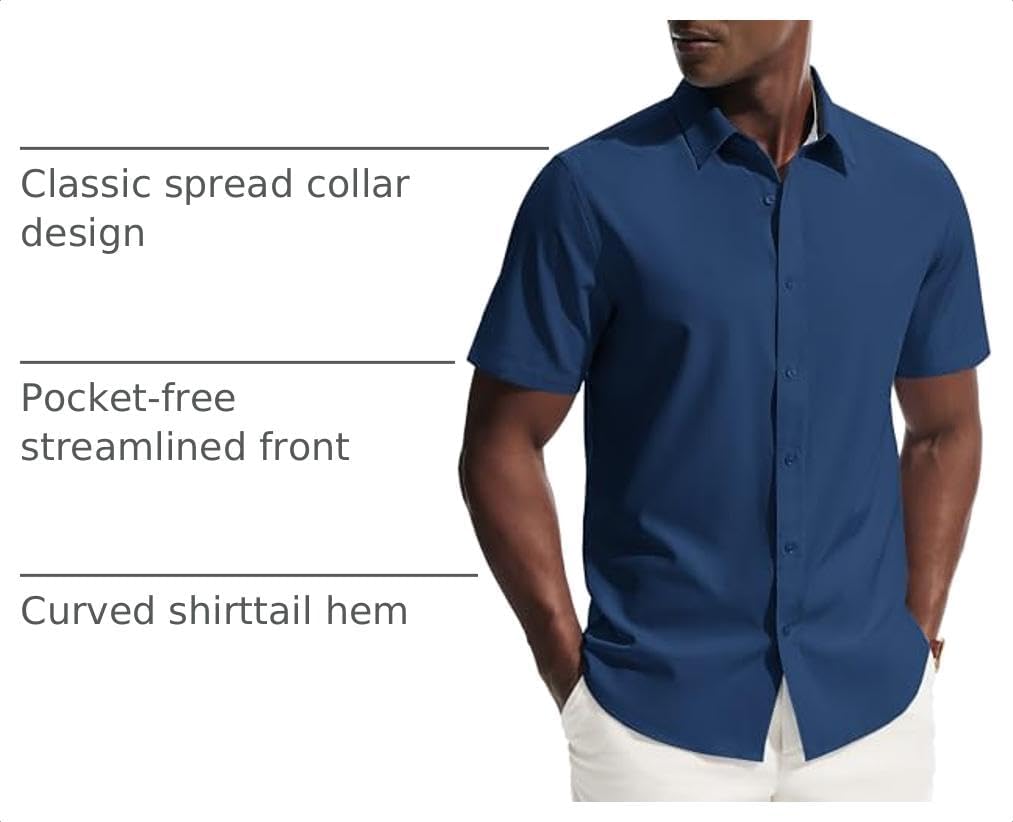 PJ PAUL JONES Mens Short Sleeve Dress Shirts Wrinkle Free Button Down Shirt