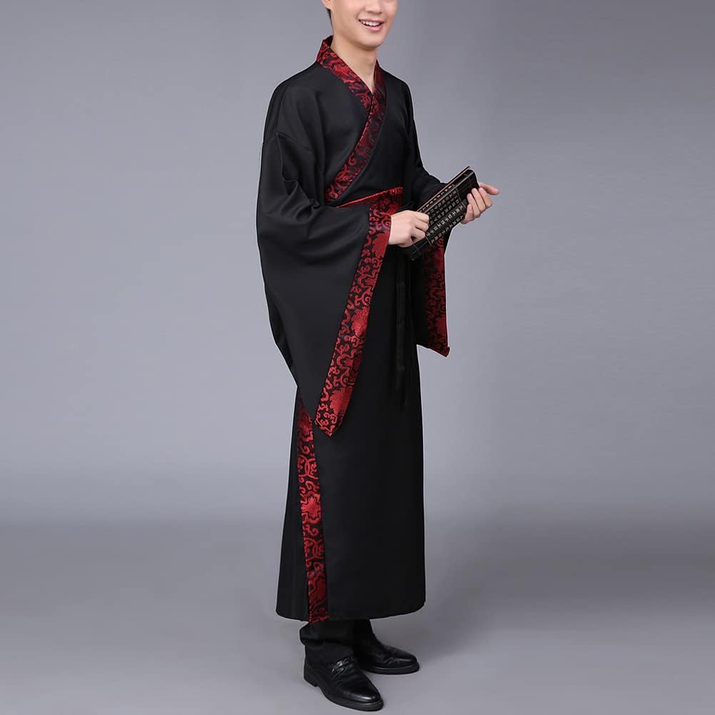 Men's Hanfu Chinese Ancient Scholar Wide Sleeve Straight Hem Robe Han Dynasty Traditional Clothing