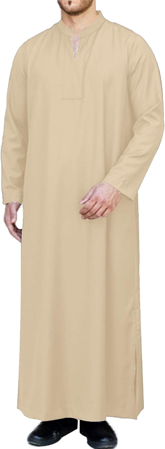 LVCBL Kaftan Thobe for Men Big And Tall Muslim Robe Mens Long Sleeve Caftan