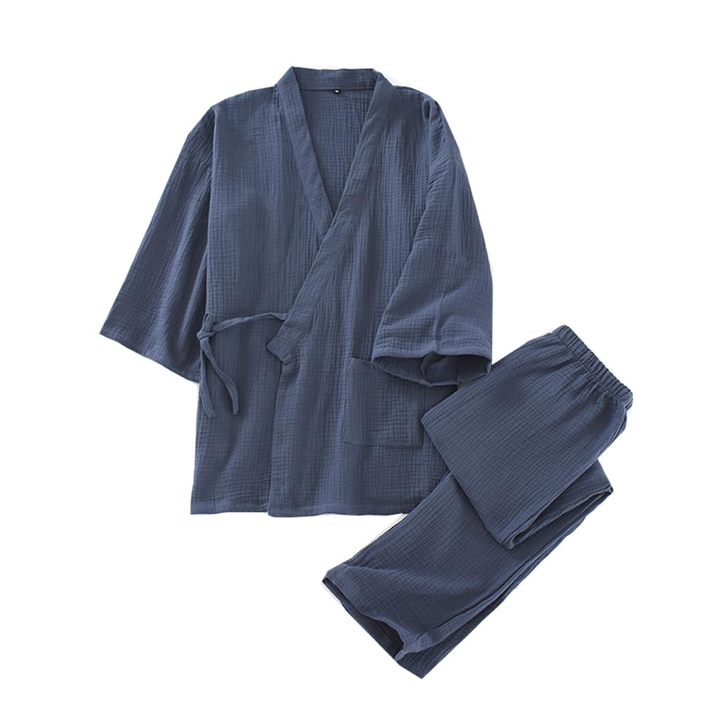 Men's Japanese Kimono Pajamas Crepe Nightwear