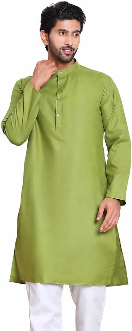 Maple Clothing Solid Cotton Men's Kurta Pajama Set Mandarin Collar Indian Ethnic Wear