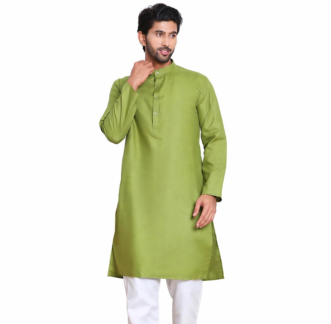 Maple Clothing Solid Cotton Men's Kurta Pajama Set Mandarin Collar Indian Ethnic Wear