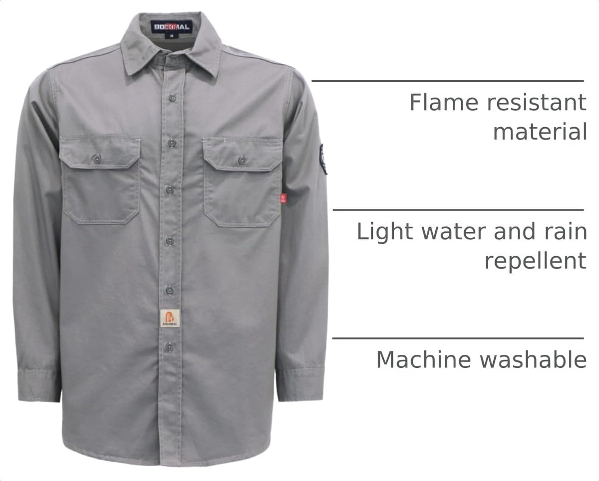 BOCOMAL Men's FR Shirts 6.25oz Lightweight Flame Resistant Welding Workwear