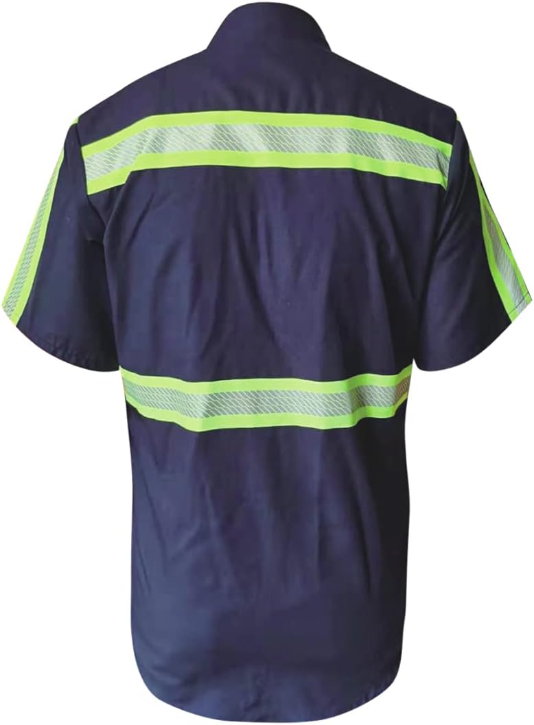 L&M Men's Enhanced Visibility Industrial Work Shirt Reflective Short Long Sleeve HIGH Visibility