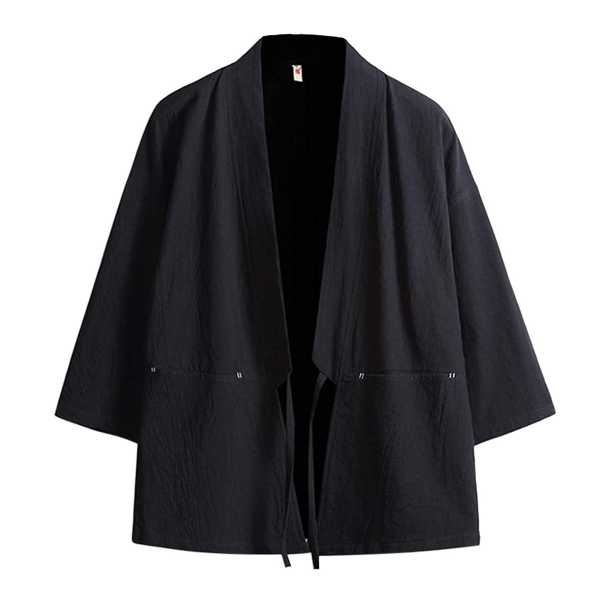 Haseil Men's Kimono Cardigan Japanese Jackets Casual Cotton 3/4 Sleeve Shirt Open Front Coat Lightweight Linen Outwear