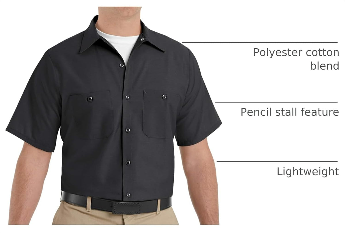 Red Kap Men's Industrial Work Shirt, Short Sleeve, Black, Large