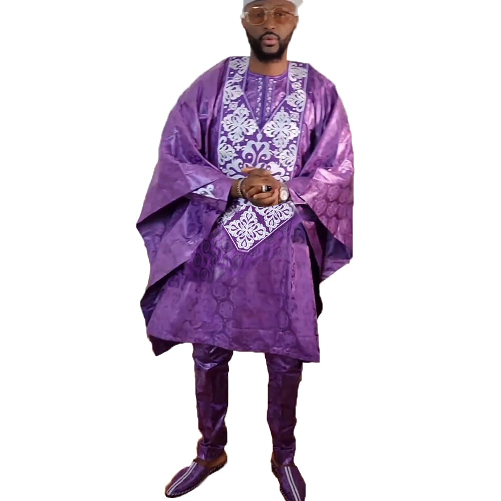 HD Traditional African Clothing for Men Nigerian Man's Agbada Embroidery Bazin Boubou Outfit