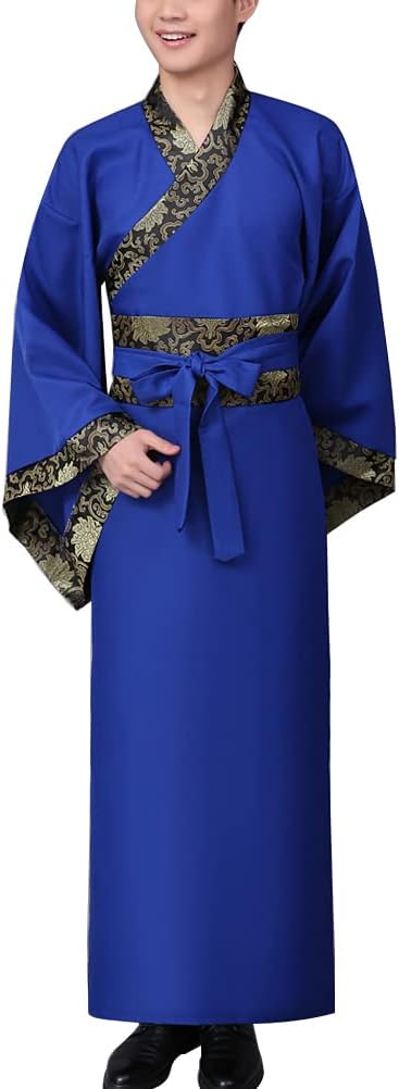 Men's Hanfu Chinese Ancient Scholar Wide Sleeve Straight Hem Robe Han Dynasty Traditional Clothing