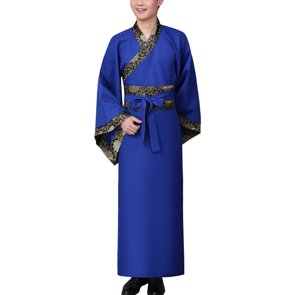 Men's Hanfu Chinese Ancient Scholar Wide Sleeve Straight Hem Robe Han Dynasty Traditional Clothing