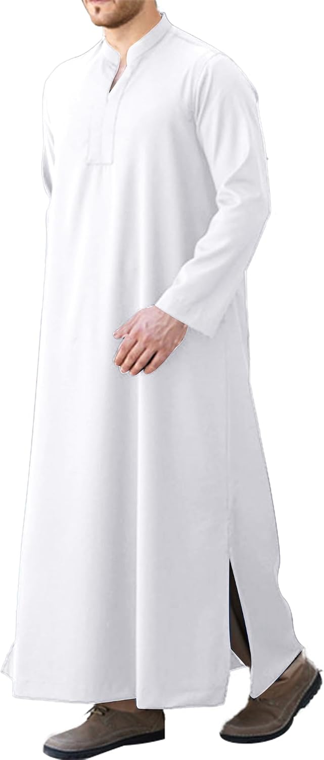 LVCBL Kaftan Thobe for Men Big And Tall Muslim Robe Mens Long Sleeve Caftan