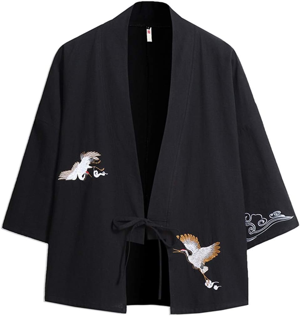 Seidarise Men's Kimono Traditional Japanese Clothing Male Cardigan Noragi Jacket Yukata Coat Haori