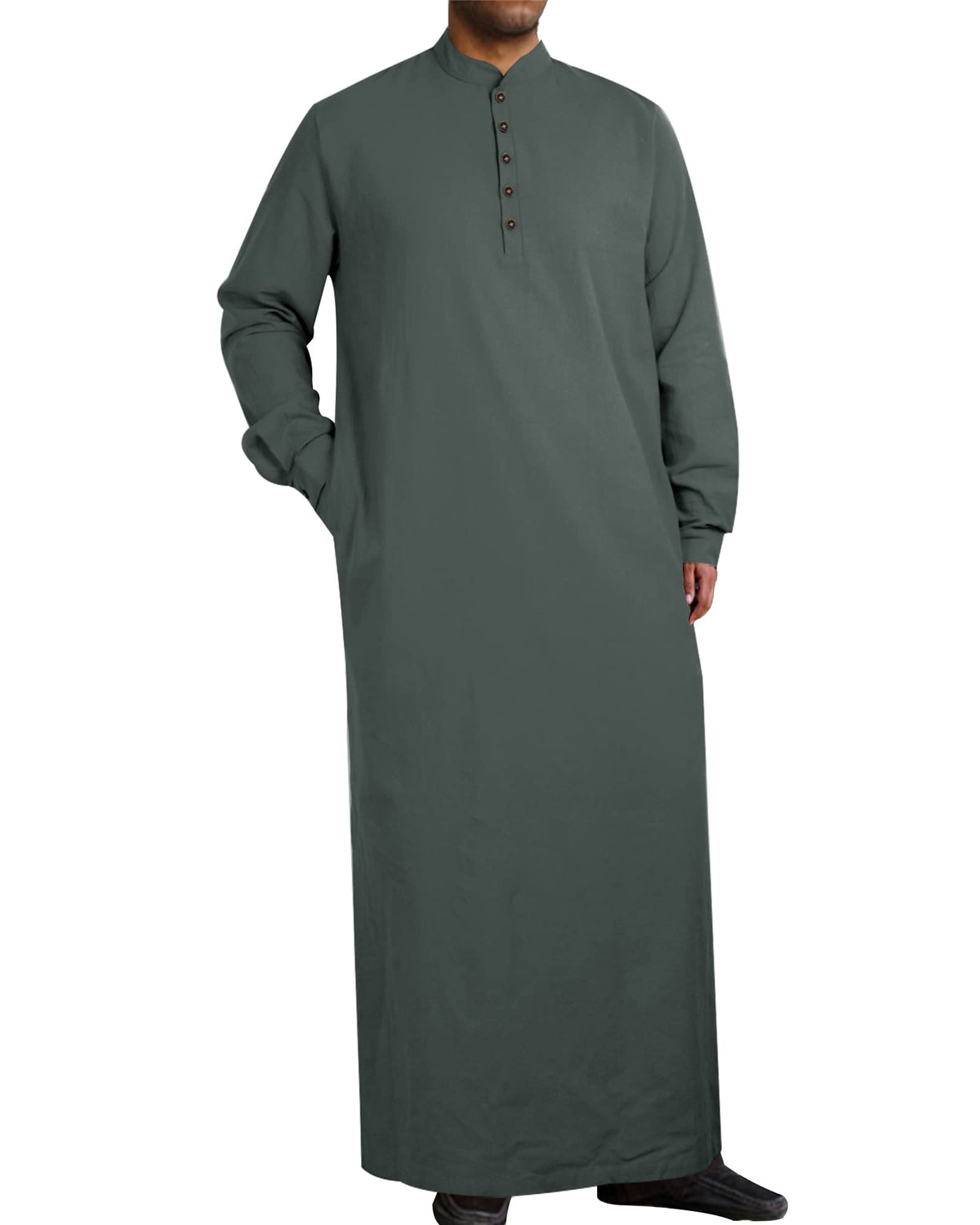 YAOHUOLE Muslim Thobe for Men Button down Mens Caftans Big and Tall Mens Arab Thobe with Pocket