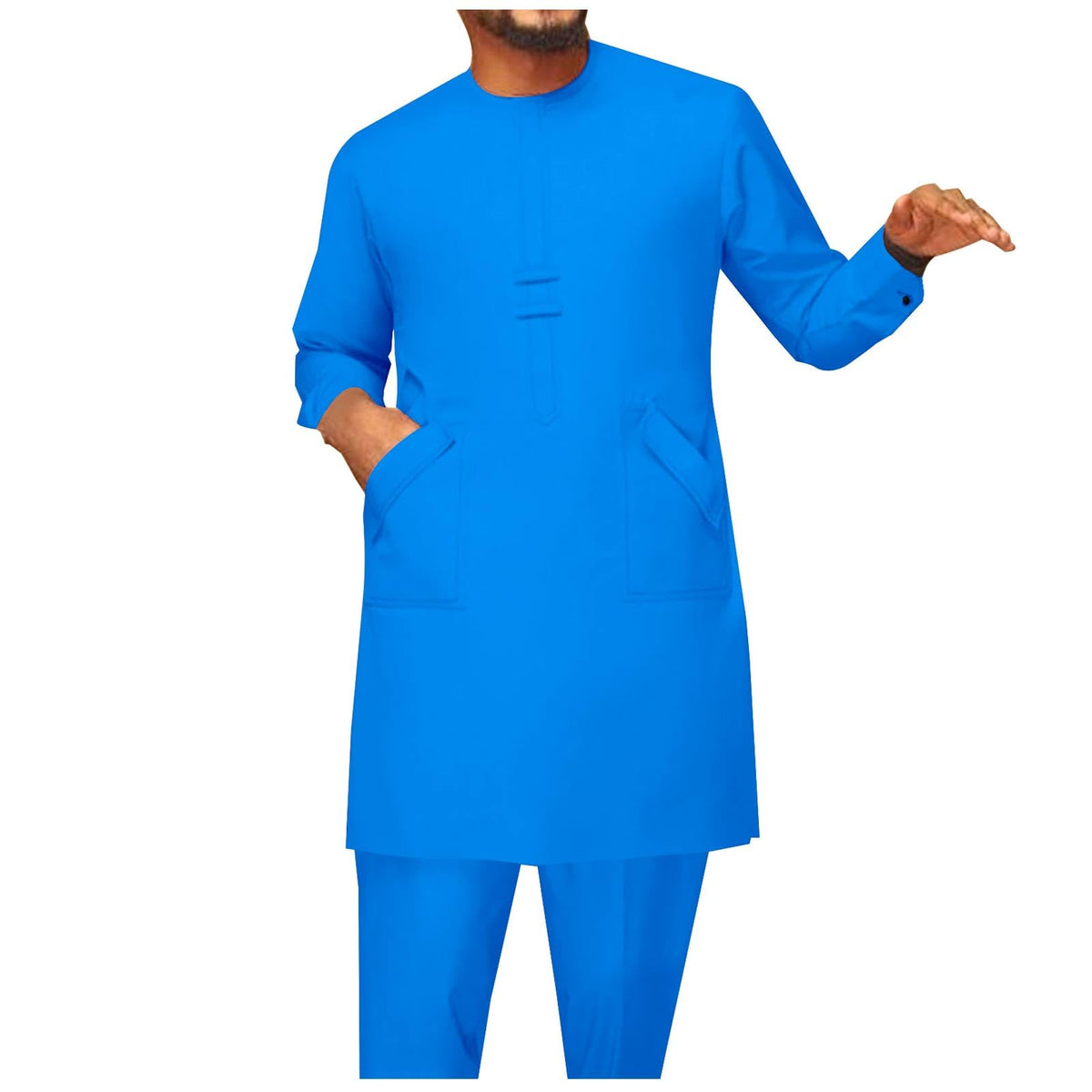 African Men Traditional Clothing Set Full Sleeve Dashiki Long Shirts and Pants 2 Piece Set African Suits