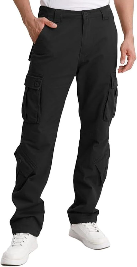 Matchstick Men's Cargo Pants, 8-Pocket 100% Cotton Work Pants, Regular Fit