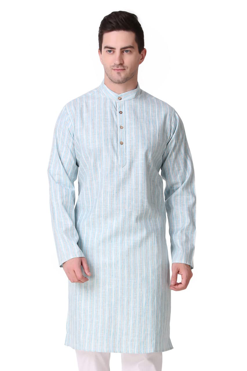 In-Sattva Men's Indian Classic Banded Collar Pure Cotton Long Kurta Tunic