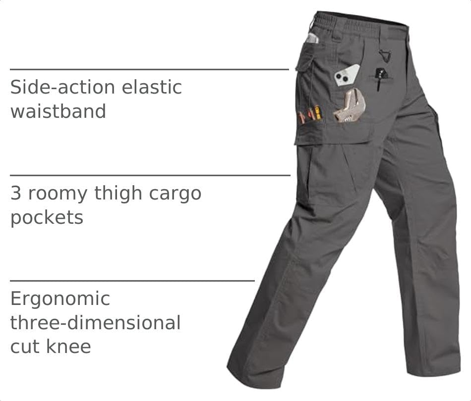 CARWORNIC Men's Stretch Cargo Work Pants Flex Ripstop Water Resistant Utility Tactical Hiking Pants with 12 Pockets