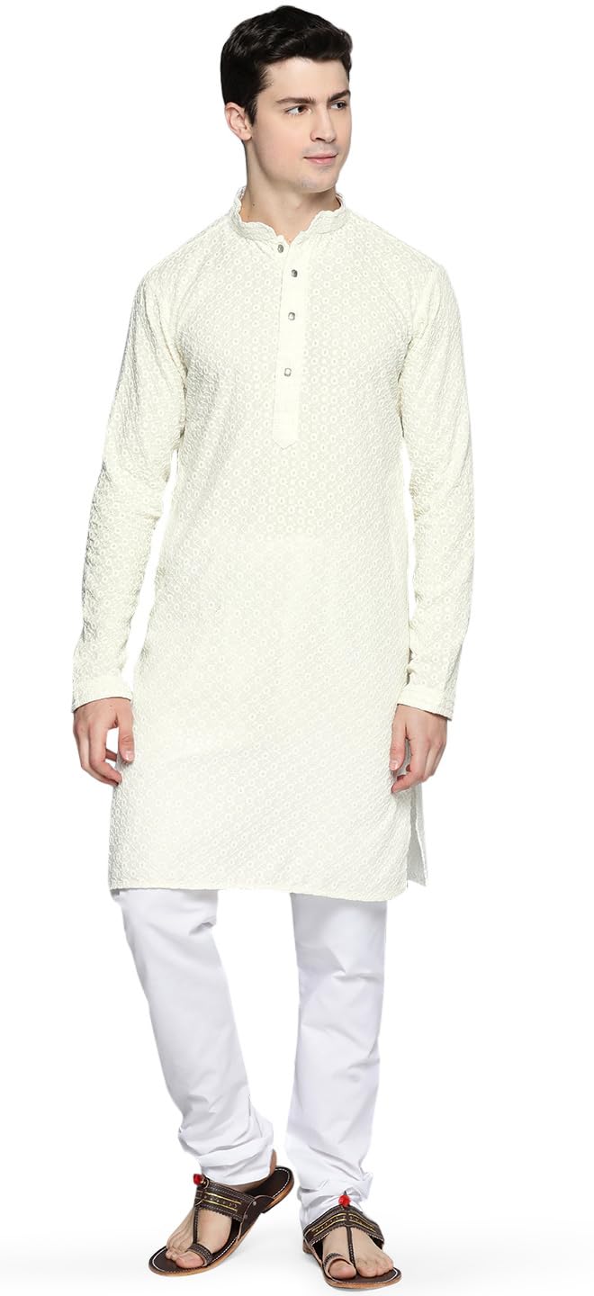 Maple Clothing Sequined Indian Cotton Men's Kurta Pajama Chikankari Embroidered Wedding Guest Outfit