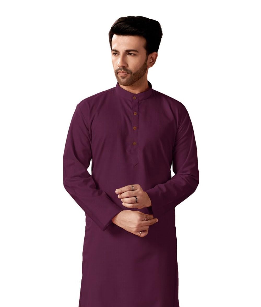 In-Sattva Men's Indian Classic Banded Collar Pure Cotton Long Kurta Tunic
