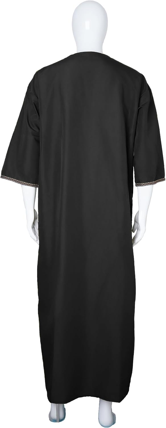 Mens Kaftan Thobe V-Neck Half Sleeve Muslim Robe Dubai Long Gown Saudi Arab Thobe Robes for Summer Beach