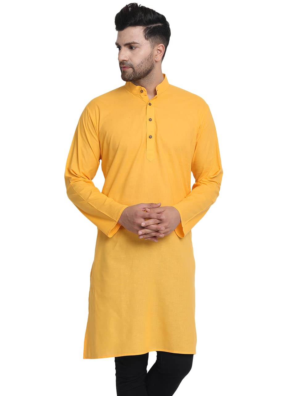In-Sattva Men's Indian Classic Banded Collar Pure Cotton Long Kurta Tunic