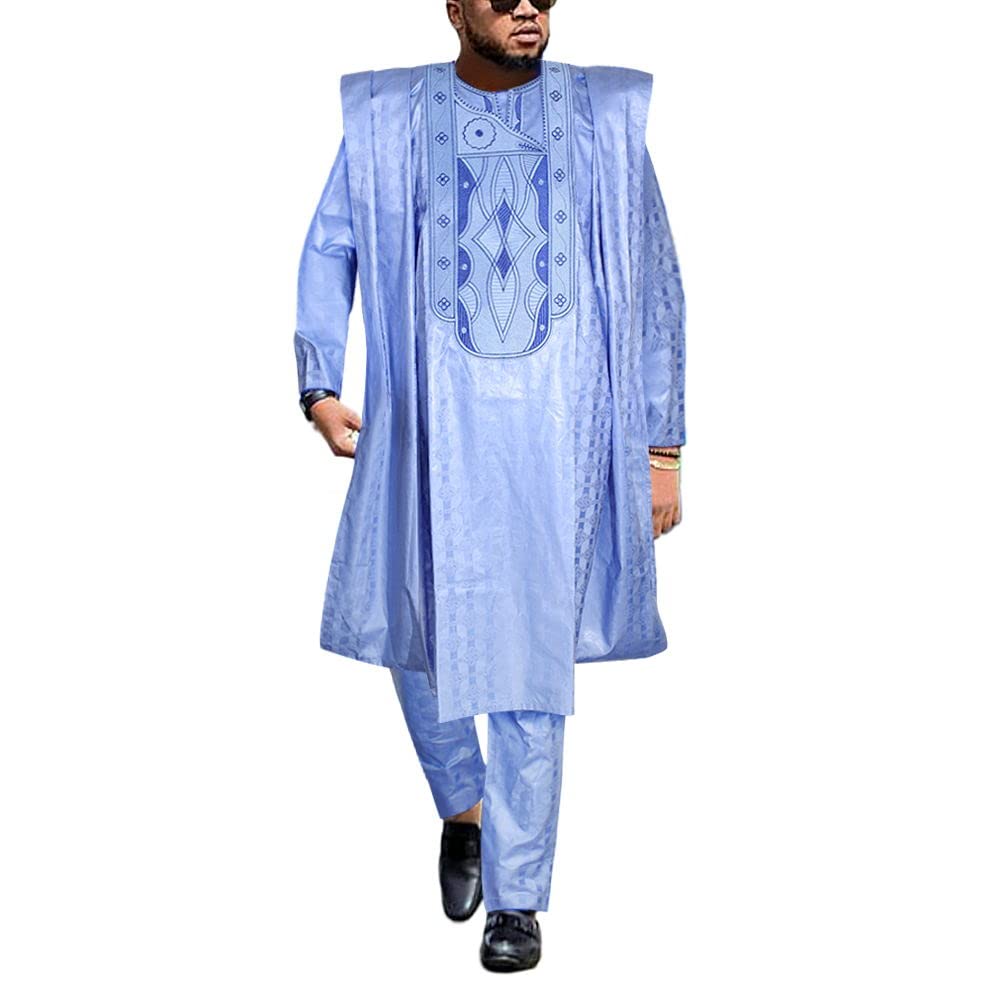 HD Traditional African Clothing for Men Nigerian Man's Agbada Embroidery Bazin Boubou Outfit