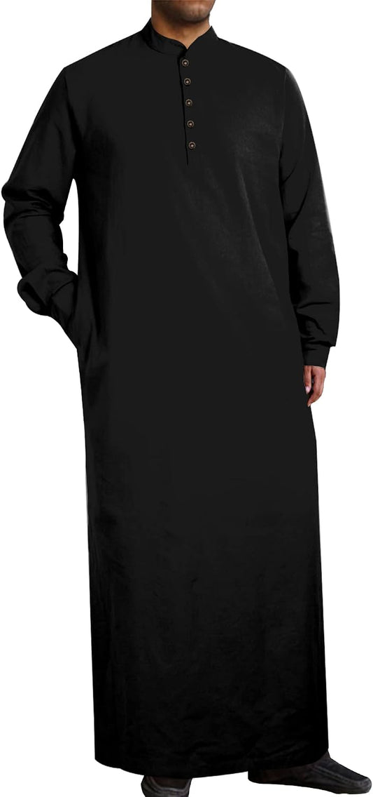 YAOHUOLE Muslim Thobe for Men Button down Mens Caftans Big and Tall Mens Arab Thobe with Pocket
