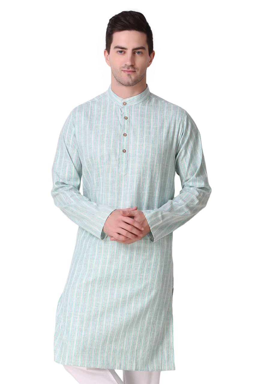 In-Sattva Men's Indian Classic Banded Collar Pure Cotton Long Kurta Tunic