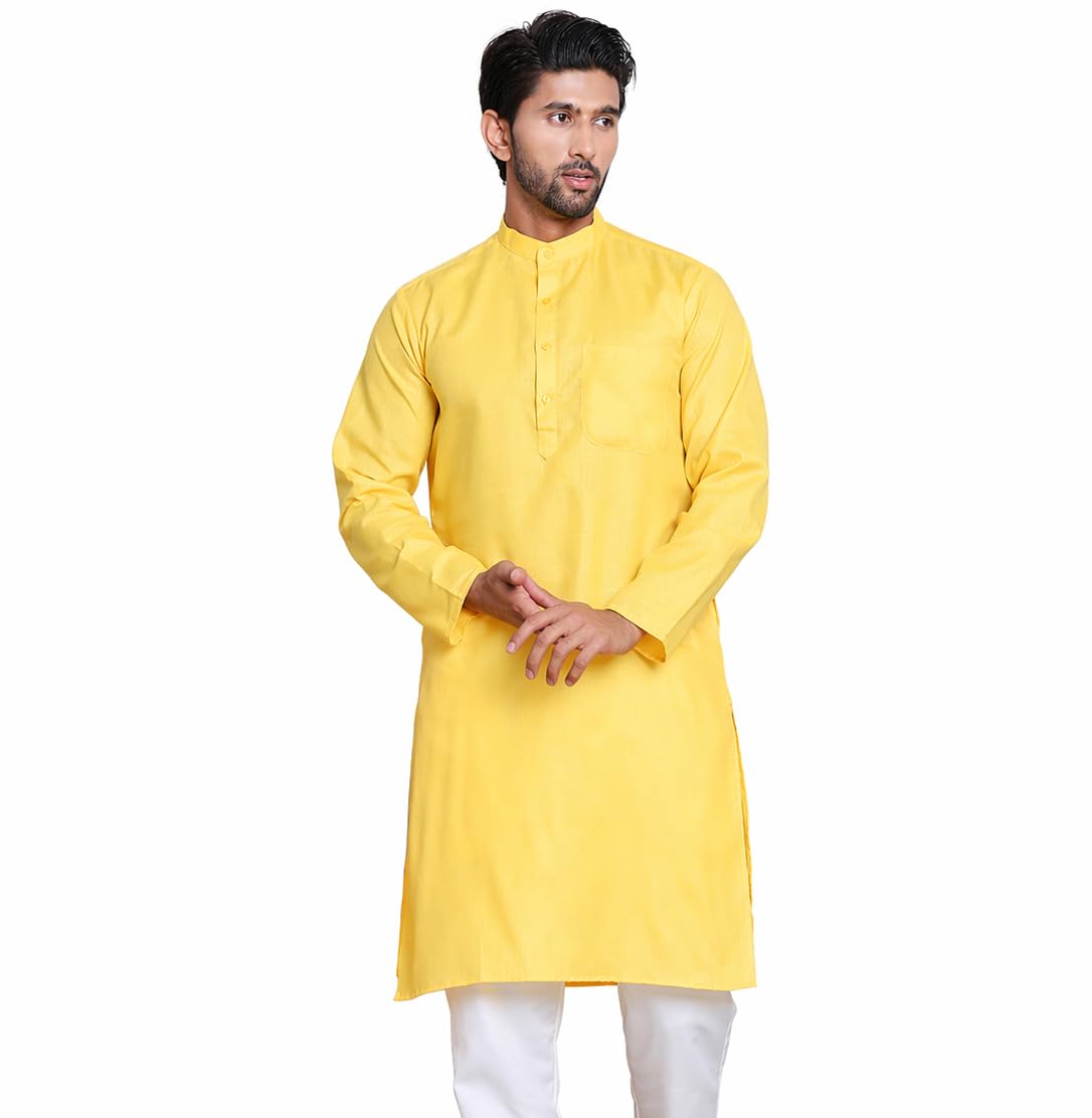 Maple Clothing Solid Cotton Men's Kurta Pajama Set Mandarin Collar Indian Ethnic Wear