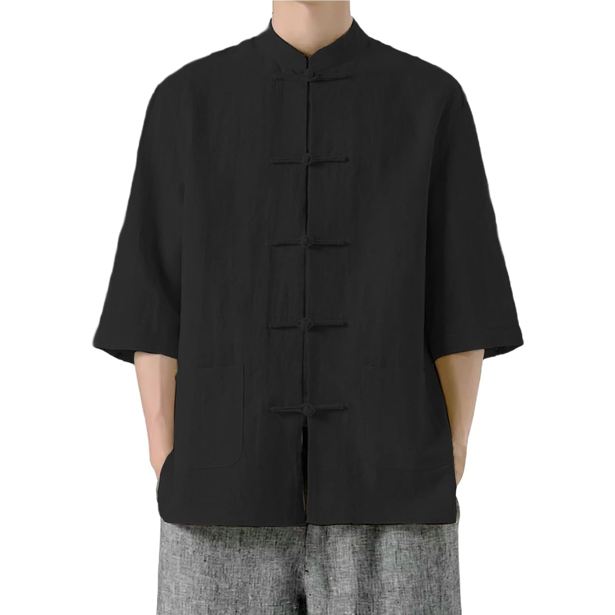 Men's Shirt Tang Suit Shirt Long Sleeve Traditional Kung Fu Uniform Chinese Frog Buttons Lightweight Jacket Summer