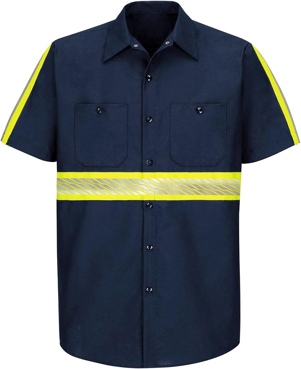 L&M Men's Enhanced Visibility Industrial Work Shirt Reflective Short Long Sleeve HIGH Visibility