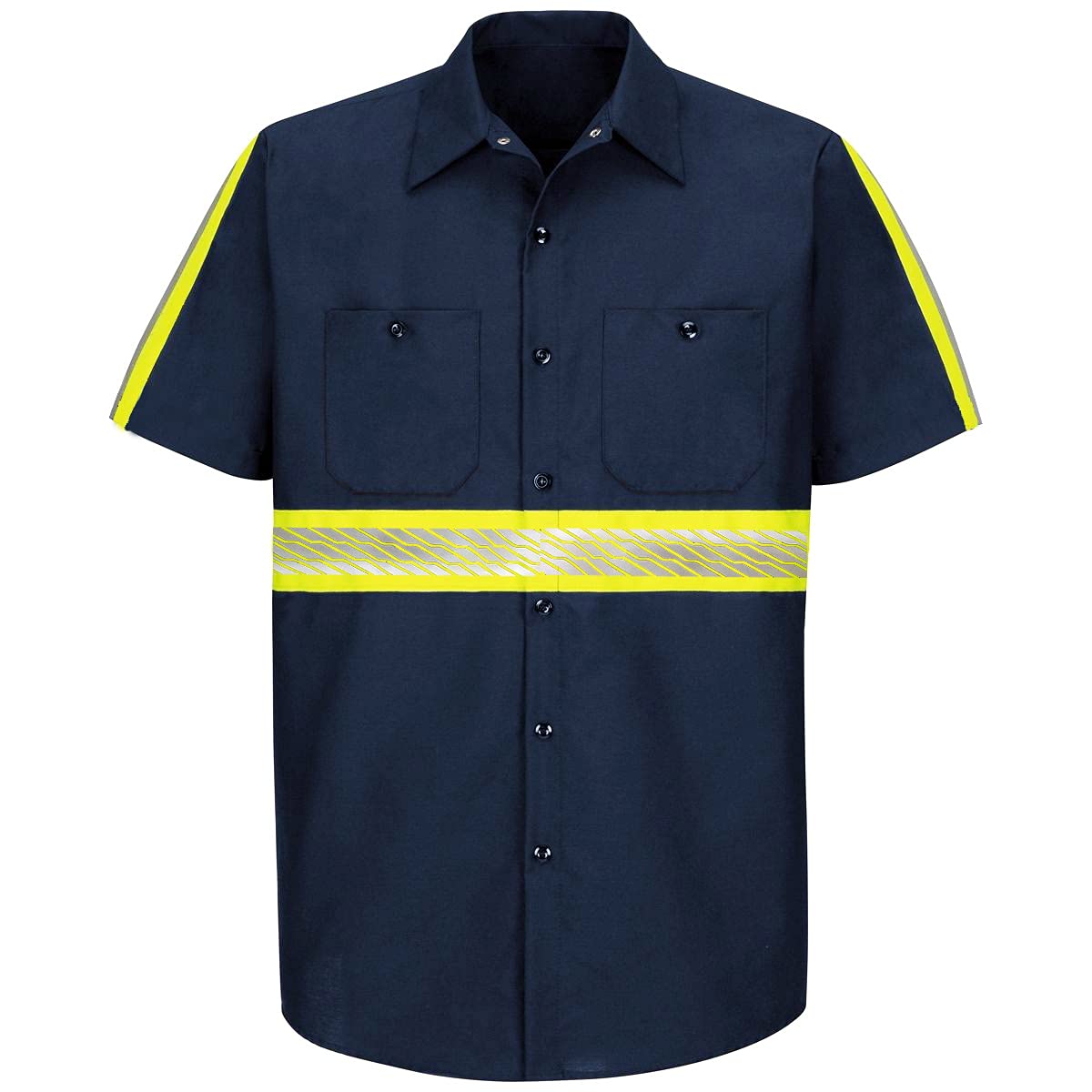 L&M Men's Enhanced Visibility Industrial Work Shirt Reflective Short Long Sleeve HIGH Visibility