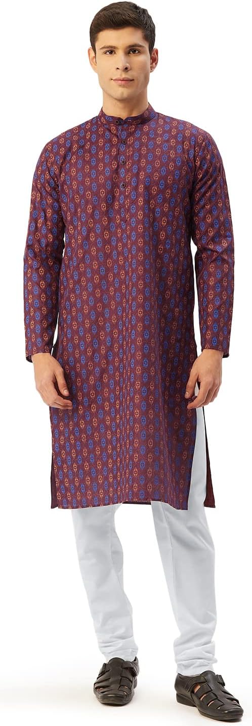 Maple Clothing Kurta Pajama Printed Cotton Indian Apparel for Men Bollywood Outfit
