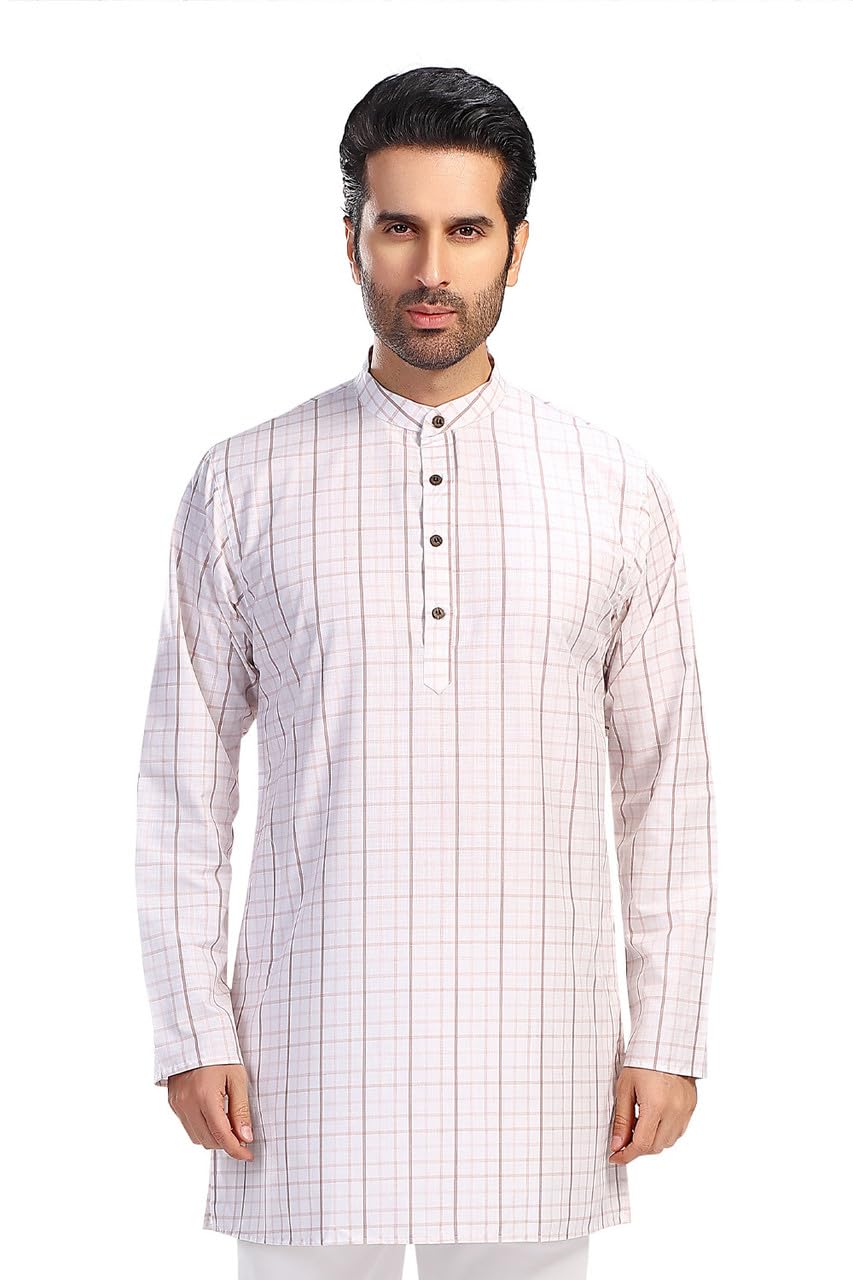 In-Sattva Men's Indian Classic Banded Collar Pure Cotton Long Kurta Tunic