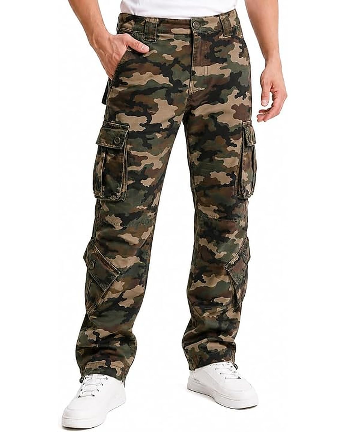 Matchstick Men's Cargo Pants, 8-Pocket 100% Cotton Work Pants, Regular Fit