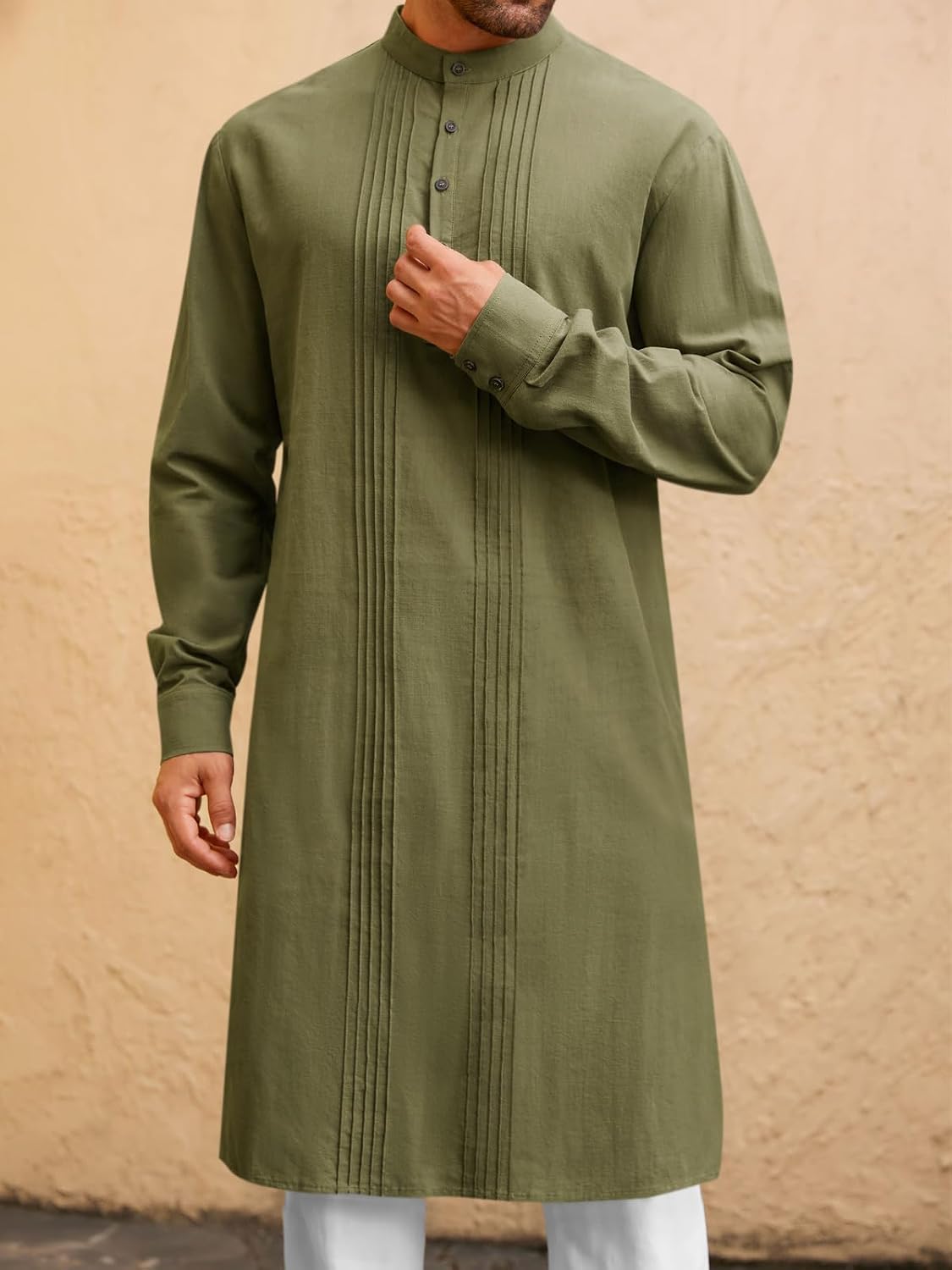 Runcati Mens Kaftan Robe Button Down Long Sleeve Cotton Linen kurta