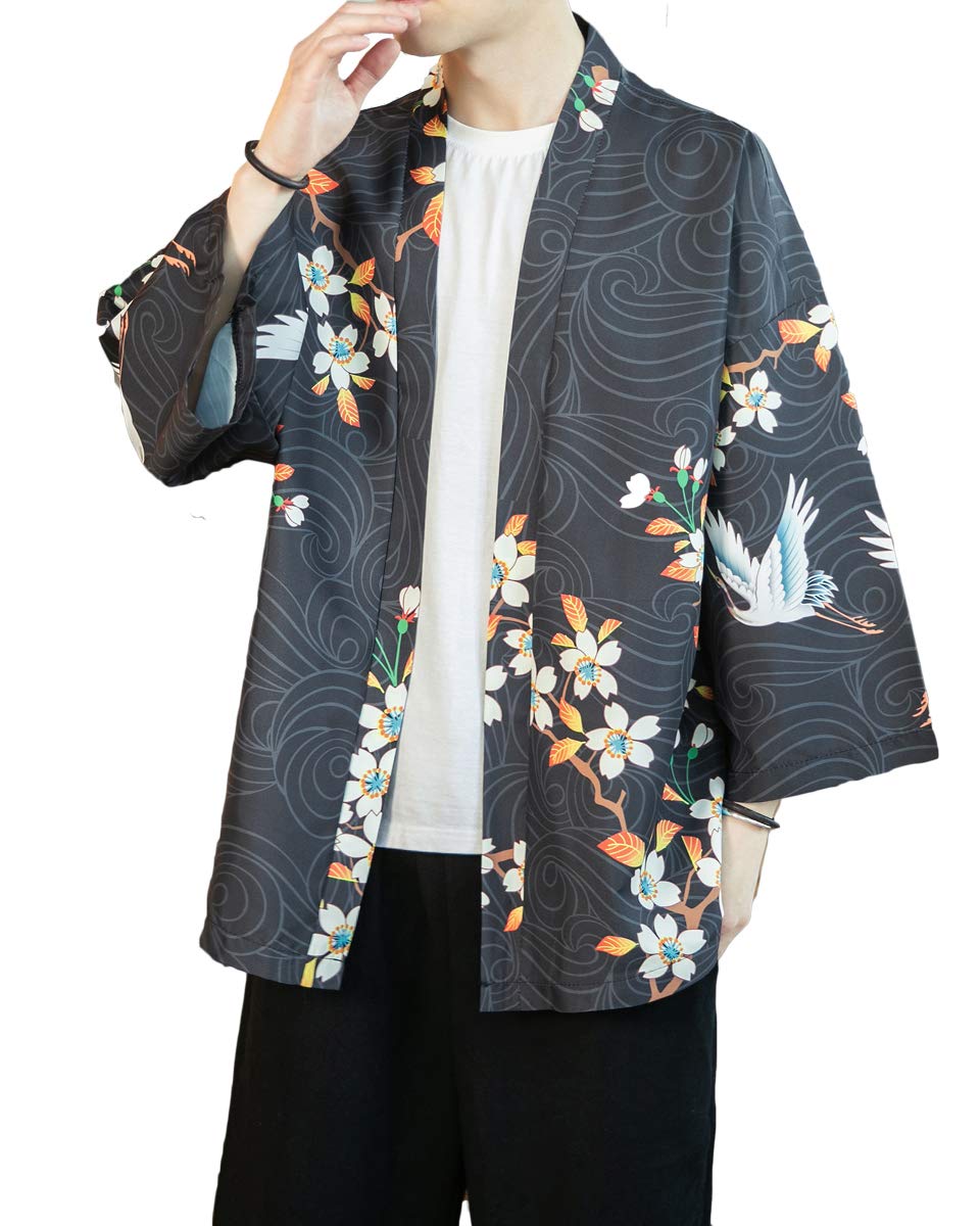 Men's Kimono Cardigan Jacket Japanese Kimono Shirt 3/4 Sleeve Printed Haori