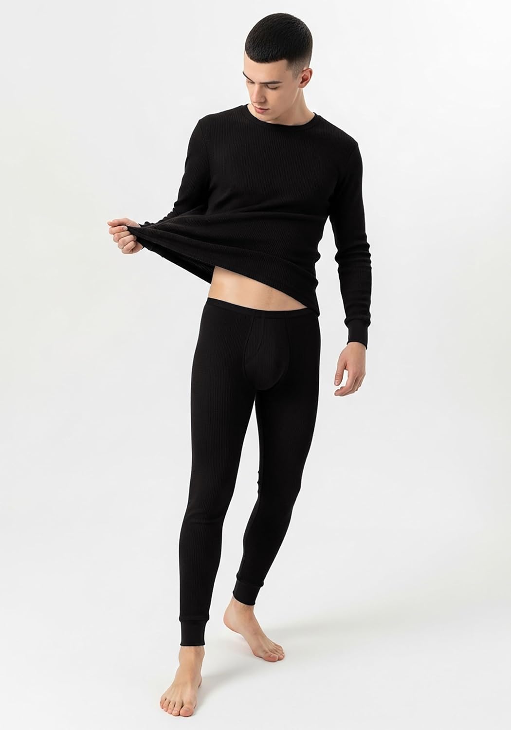 Andrew Scott Men's Traditional Waffle Thermal Top & Bottom Set | Cotton Blend Base Layer Shirt -Long John Underwear