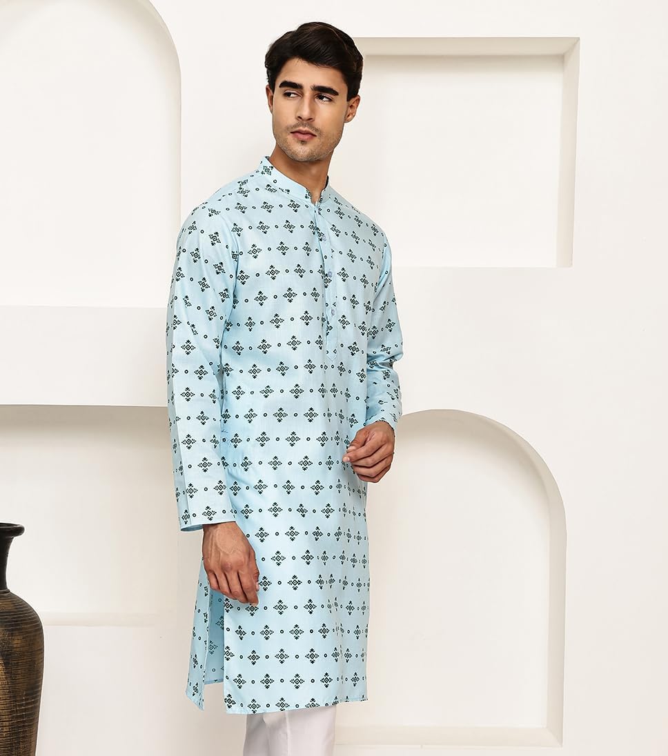 Maple Clothing Printed Cotton Men's Kurta Pajama Set Traditional Indian Ethnic Wear Bollywood Festive Outfit